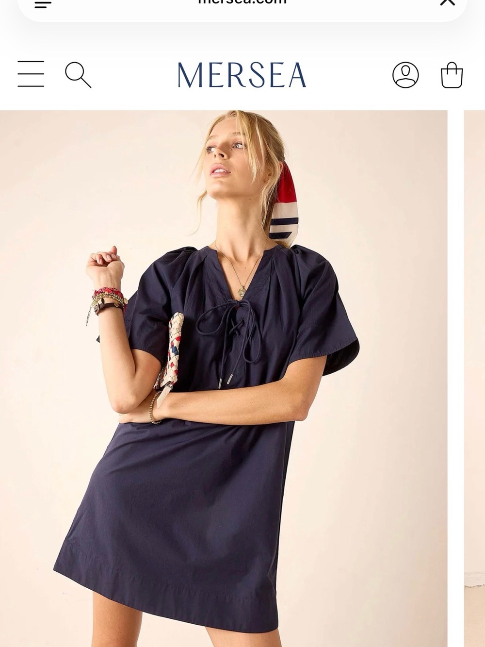 Mersea Navy Short-Sleeve Tie-Front Mini Dress